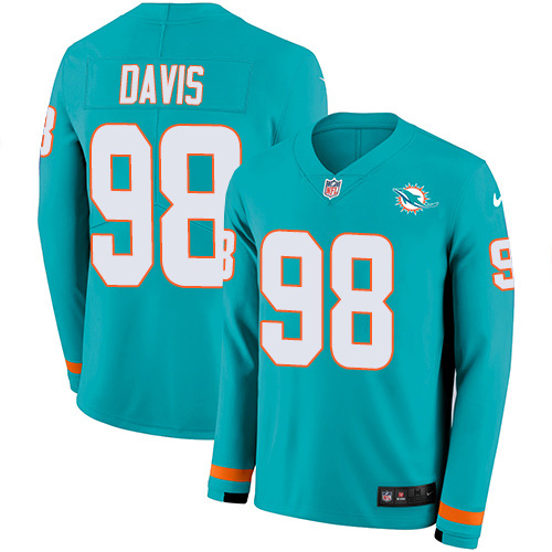 Nike Dolphins #98 Raekwon Davis Aqua Green Team Color Men's Stitched NFL Limited Therma Long Sleeve Jersey Nike Dolphins #98 Raekwon Davis Aqua Green Team Color Men's Stitched NFL Limited Therma Long Sleeve Jersey