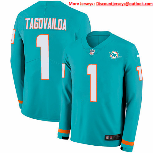 Nike Dolphins #1 Tua Tagovailoa Aqua Green Team Color Men's Stitched NFL Limited Therma Long Sleeve Jersey Nike Dolphins #1 Tua Tagovailoa Aqua Green Team Color Men's Stitched NFL Limited Therma Long Sleeve Jersey