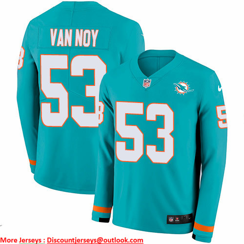 Nike Dolphins #53 Kyle Van Noy Aqua Green Team Color Men's Stitched NFL Limited Therma Long Sleeve Jersey