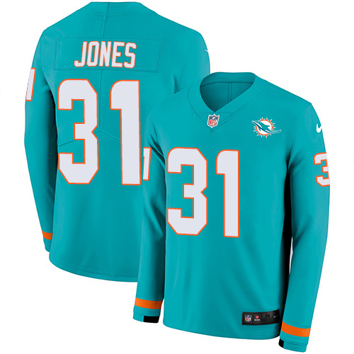Nike Dolphins #31 Byron Jones Aqua Green Team Color Men's Stitched NFL Limited Therma Long Sleeve Jersey Nike Dolphins #31 Byron Jones Aqua Green Team Color Men's Stitched NFL Limited Therma Long Sleeve Jersey
