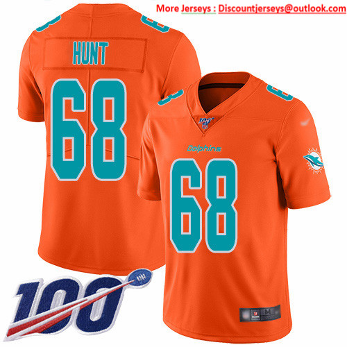Nike Dolphins #68 Robert Hunt Orange Men's Stitched NFL Limited Inverted Legend 100th Season Jersey