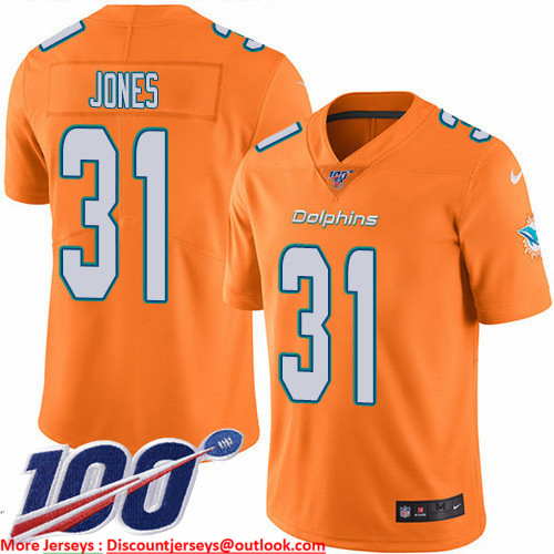Nike Dolphins #31 Byron Jones Orange Men's Stitched NFL Limited Rush 100th Season Jersey Nike Dolphins #31 Byron Jones Orange Men's Stitched NFL Limited Rush 100th Season Jersey