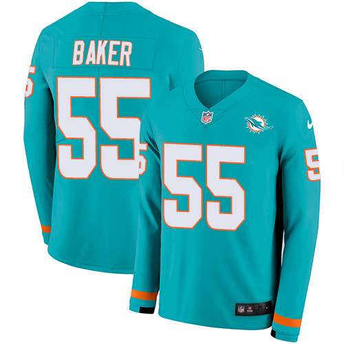 Nike Dolphins #55 Jerome Baker Aqua Green Team Color Men's Stitched NFL Limited Therma Long Sleeve Jersey Nike Dolphins #55 Jerome Baker Aqua Green Team Color Men's Stitched NFL Limited Therma Long Sleeve Jersey