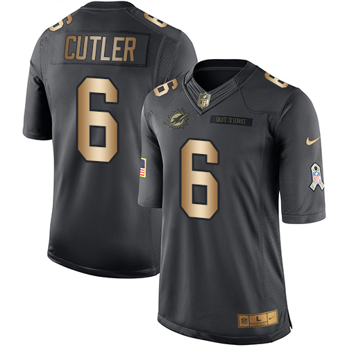 Nike Dolphins #6 Jay Cutler Black Men's Stitched NFL Limited Gold Salute To Service Jersey Nike Dolphins #6 Jay Cutler Black Men's Stitched NFL Limited Gold Salute To Service Jersey