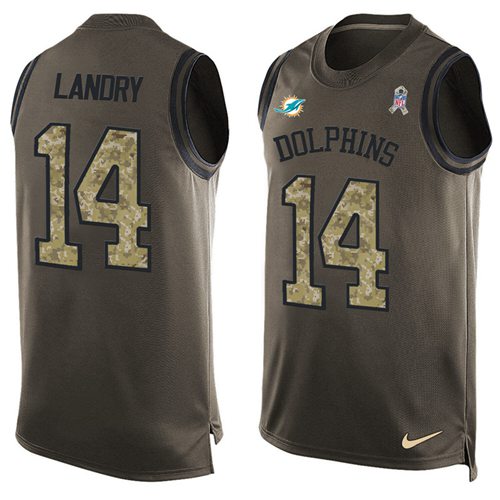Nike Dolphins #14 Jarvis Landry Green Men's Stitched NFL Limited Salute To Service Tank Top Jersey Nike Dolphins #14 Jarvis Landry Green Men's Stitched NFL Limited Salute To Service Tank Top Jersey