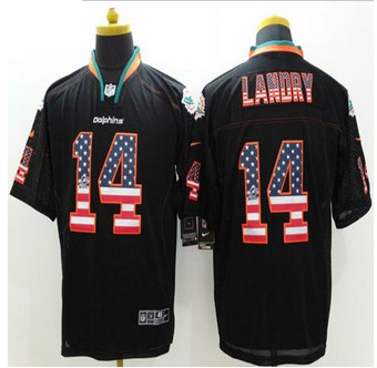 New Miami Dolphins #14 Jarvis Landry Black Men's Stitched NFL Elite USA Flag Fashion Jersey New Miami Dolphins #14 Jarvis Landry Black Men's Stitched NFL Elite USA Flag Fashion Jersey