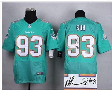 NEW Miami Dolphins #93 Ndamukong Suh Aqua Green Team Color Men's Stitched NFL Elite Autographed Jersey NEW Miami Dolphins #93 Ndamukong Suh Aqua Green Team Color Men's Stitched NFL Elite Autographed Jersey