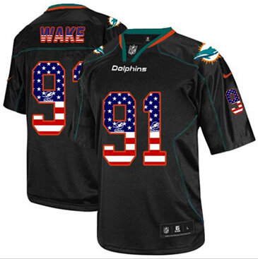 NEW Miami Dolphins #91 Cameron Wake Black NFL Elite USA Flag Fashion Jersey