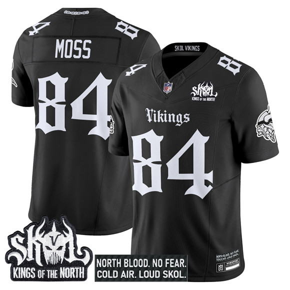 Men's Minnesota Vikings #84 Randy Moss Black 2025 F.U.S.E. Kings of the North Patch 'Gothic Norseblood Edition' Vapor Untouchable Limited Stitched Football Jersey Men's Minnesota Vikings #84 Randy Moss Black 2025 F.U.S.E. Kings of the North Patch 'Gothic Norseblood Edition' Vapor Untouchable Limited Stitched Football Jersey