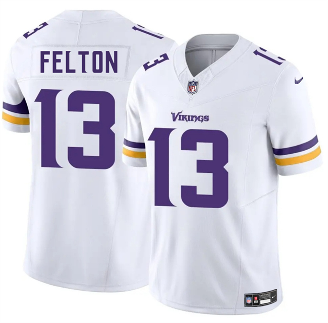 Men's Minnesota Vikings #13 Tai Felton White 2025 Draft F.U.S.E. Vapor Untouchable Limited Stitched Jersey Men's Minnesota Vikings #13 Tai Felton White 2025 Draft F.U.S.E. Vapor Untouchable Limited Stitched Jersey