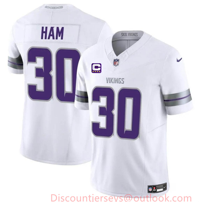 Men's Minnesota Vikings #30 C.J. Ham White 2024 F.U.S.E. With 4-Star C Patch Winter Warrior Limited Stitched Jersey Men's Minnesota Vikings #30 C.J. Ham White 2024 F.U.S.E. With 4-Star C Patch Winter Warrior Limited Stitched Jersey