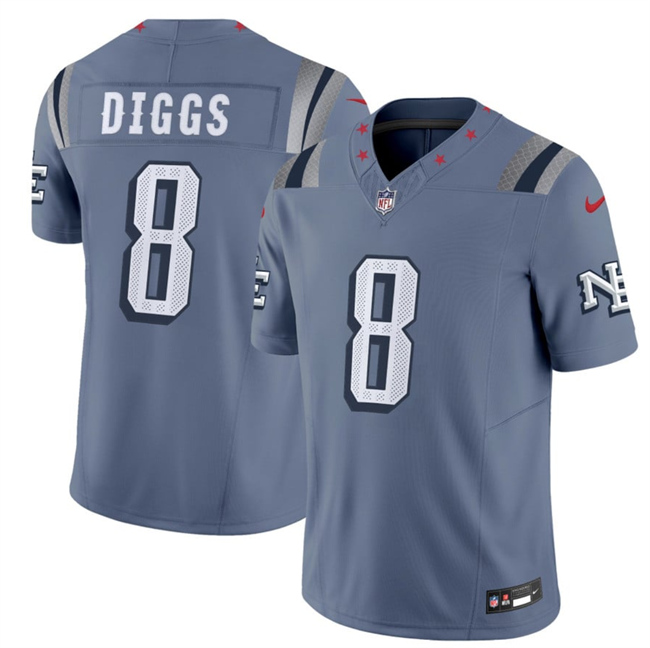 Men's New England Patriots #8 Stefon Diggs 2025 F.U.S.E. “Rivalries” Vapor Limited Stitched Football Jersey Men's New England Patriots #8 Stefon Diggs 2025 F.U.S.E. “Rivalries” Vapor Limited Stitched Football Jersey