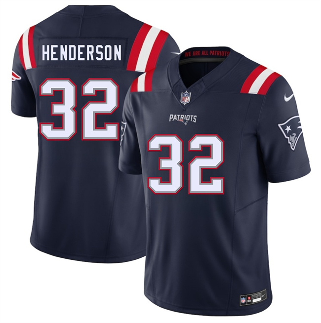 Men's New England Patriots #32 TreVeyon Henderson Navy 2025 F.U.S.E. Vapor Limited Stitched Football Jersey Men's New England Patriots #32 TreVeyon Henderson Navy 2025 F.U.S.E. Vapor Limited Stitched Football Jersey