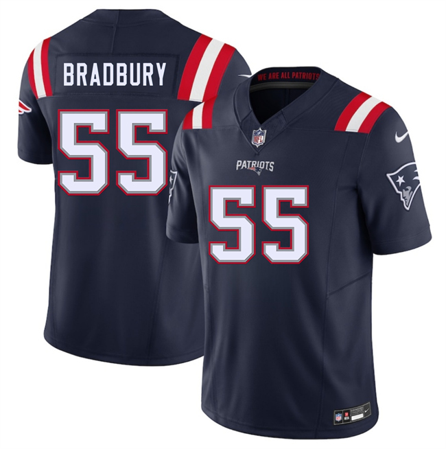 Men's New England Patriots #55 Garrett Bradbury Navy 2025 F.U.S.E. Vapor Limited Stitched Football Jersey