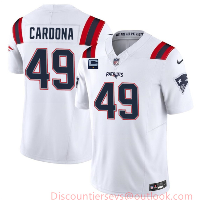 Men's New England Patriots #49 Joe Cardona White F.U.S.E. With 1-Star C Patch Vapor Limited Stitched Football Jersey Men's New England Patriots #49 Joe Cardona White F.U.S.E. With 1-Star C Patch Vapor Limited Stitched Football Jersey