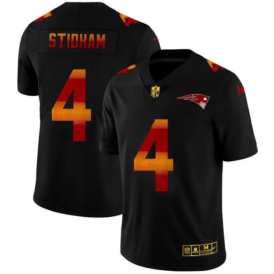 New England Patriots #4 Jarrett Stidham Men's Black Nike Red Orange Stripe Vapor Limited NFL Jersey New England Patriots #4 Jarrett Stidham Men's Black Nike Red Orange Stripe Vapor Limited NFL Jersey