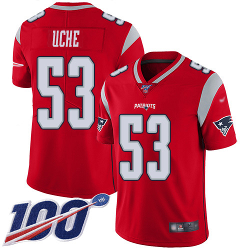 Nike Patriots #53 Josh Uche Red Men's Stitched NFL Limited Inverted Legend 100th Season Jersey Nike Patriots #53 Josh Uche Red Men's Stitched NFL Limited Inverted Legend 100th Season Jersey