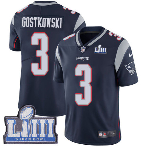 Nike Patriots #3 Stephen Gostkowski Navy Blue Team Color Super Bowl LIII Bound Men's Stitched NFL Vapor Untouchable Limited Jersey Nike Patriots #3 Stephen Gostkowski Navy Blue Team Color Super Bowl LIII Bound Men's Stitched NFL Vapor Untouchable Limited Jersey