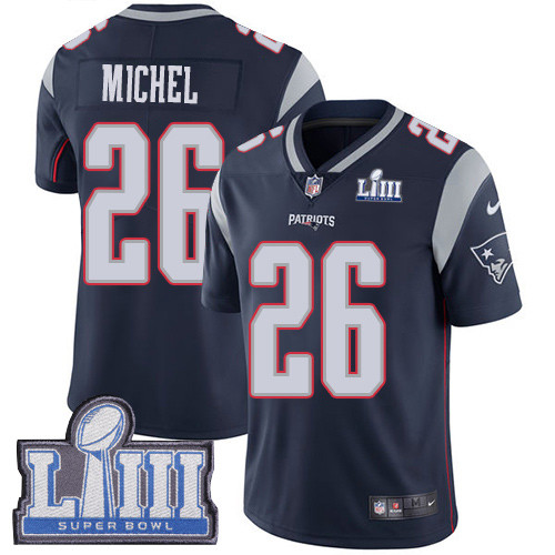Nike Patriots #26 Sony Michel Navy Blue Team Color Super Bowl LIII Bound Men's Stitched NFL Vapor Untouchable Limited Jersey Nike Patriots #26 Sony Michel Navy Blue Team Color Super Bowl LIII Bound Men's Stitched NFL Vapor Untouchable Limited Jersey