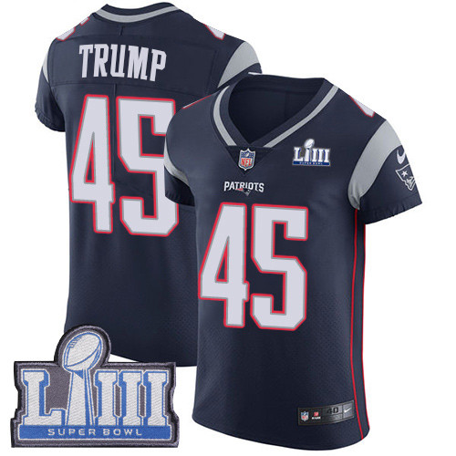 Nike Patriots #45 Donald Trump Navy Blue Team Color Super Bowl LIII Bound Men's Stitched NFL Vapor Untouchable Elite Jersey Nike Patriots #45 Donald Trump Navy Blue Team Color Super Bowl LIII Bound Men's Stitched NFL Vapor Untouchable Elite Jersey