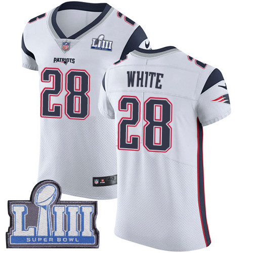 Nike Patriots #28 James White White Super Bowl LIII Bound Men's Stitched NFL Vapor Untouchable Elite Jersey Nike Patriots #28 James White White Super Bowl LIII Bound Men's Stitched NFL Vapor Untouchable Elite Jersey