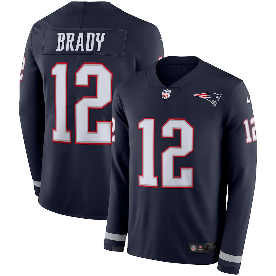 Nike Patriots 12 Tom Brady Navy Therma Long Sleeve Jersey Nike Patriots 12 Tom Brady Navy Therma Long Sleeve Jersey
