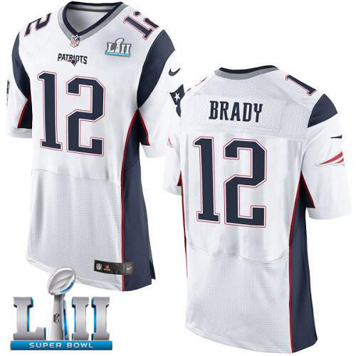 Nike Patriots #12 Tom Brady White Super Bowl LII Men's Stitched NFL Elite Jersey