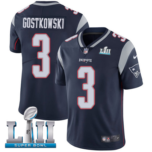 Nike Patriots #3 Stephen Gostkowski Navy Blue Team Color Super Bowl LII Men's Stitched NFL Vapor Untouchable Limited Jersey Nike Patriots #3 Stephen Gostkowski Navy Blue Team Color Super Bowl LII Men's Stitched NFL Vapor Untouchable Limited Jersey