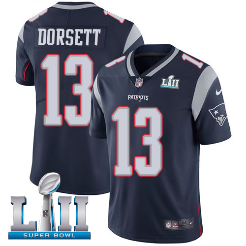 Nike Patriots #13 Phillip Dorsett Navy Blue Team Color Super Bowl LII Men's Stitched NFL Vapor Untouchable Limited Jersey Nike Patriots #13 Phillip Dorsett Navy Blue Team Color Super Bowl LII Men's Stitched NFL Vapor Untouchable Limited Jersey