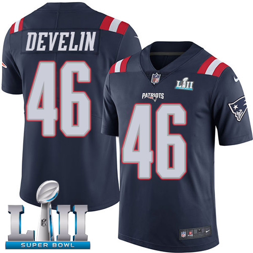 Nike Patriots #46 James Develin Navy Blue Super Bowl LII Men's Stitched NFL Limited Rush Jersey Nike Patriots #46 James Develin Navy Blue Super Bowl LII Men's Stitched NFL Limited Rush Jersey