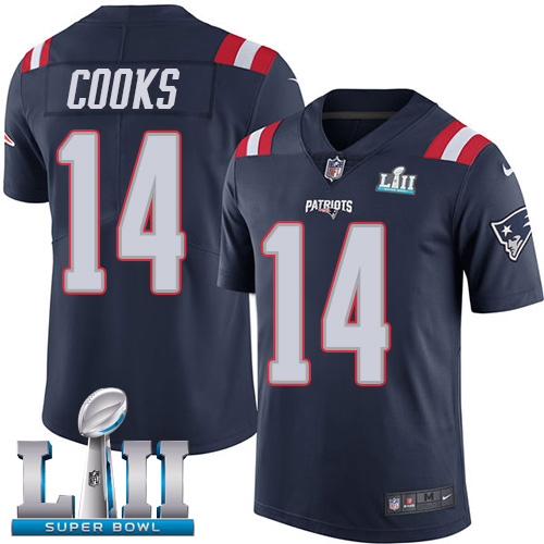 Nike Patriots #14 Brandin Cooks Navy Blue Super Bowl LII Men's Stitched NFL Limited Rush Jersey Nike Patriots #14 Brandin Cooks Navy Blue Super Bowl LII Men's Stitched NFL Limited Rush Jersey