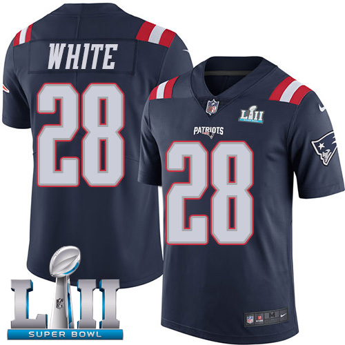 Nike Patriots #28 James White Navy Blue Super Bowl LII Men's Stitched NFL Limited Rush Jersey Nike Patriots #28 James White Navy Blue Super Bowl LII Men's Stitched NFL Limited Rush Jersey