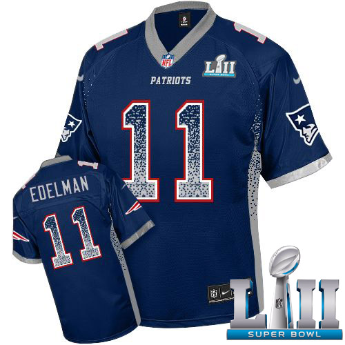 Nike Patriots #11 Julian Edelman Navy Blue Team Color Super Bowl LII Men's Stitched NFL Elite Drift Fashion Jersey Nike Patriots #11 Julian Edelman Navy Blue Team Color Super Bowl LII Men's Stitched NFL Elite Drift Fashion Jersey