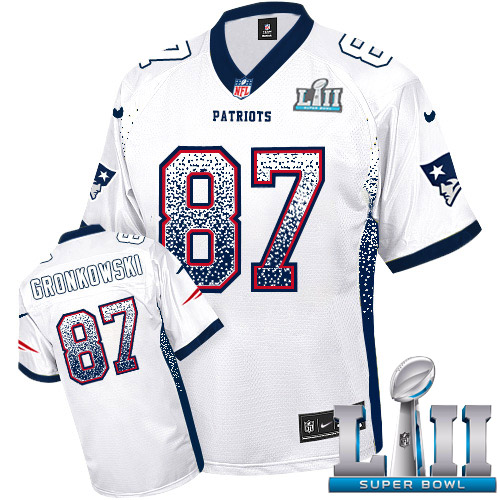 Nike Patriots #87 Rob Gronkowski White Super Bowl LII Men's Stitched NFL Elite Drift Fashion Jersey Nike Patriots #87 Rob Gronkowski White Super Bowl LII Men's Stitched NFL Elite Drift Fashion Jersey