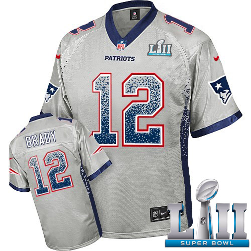 Nike Patriots #12 Tom Brady Grey Super Bowl LII Men's Stitched NFL Elite Drift Fashion Jersey Nike Patriots #12 Tom Brady Grey Super Bowl LII Men's Stitched NFL Elite Drift Fashion Jersey