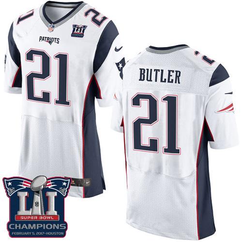 Nike Patriots #21 Malcolm Butler White Super Bowl LI Champions Men's Stitched NFL New Elite Jersey
