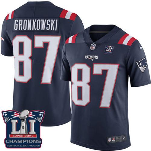 Nike Patriots #87 Rob Gronkowski Navy Blue Super Bowl LI Champions Men's Stitched NFL Limited Rush Jersey