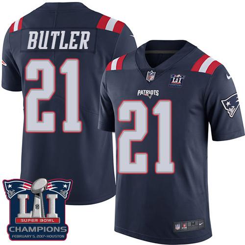 Nike Patriots #21 Malcolm Butler Navy Blue Super Bowl LI Champions Men's Stitched NFL Limited Rush Jersey
