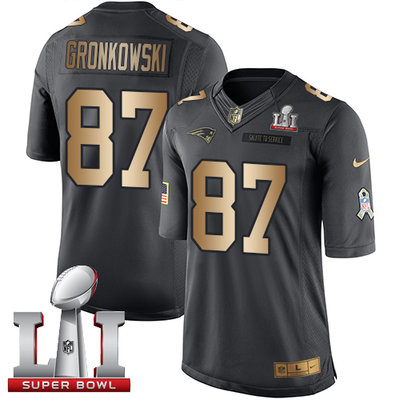 Nike Patriots #87 Rob Gronkowski Black Super Bowl LI 51 Men's Stitched NFL Limited Gold Salute To Service Jersey Nike Patriots #87 Rob Gronkowski Black Super Bowl LI 51 Men's Stitched NFL Limited Gold Salute To Service Jersey