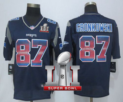 Nike Patriots #87 Rob Gronkowski Navy Blue Team Color Super Bowl LI 51 Men's Stitched NFL Limited Strobe Jersey Nike Patriots #87 Rob Gronkowski Navy Blue Team Color Super Bowl LI 51 Men's Stitched NFL Limited Strobe Jersey