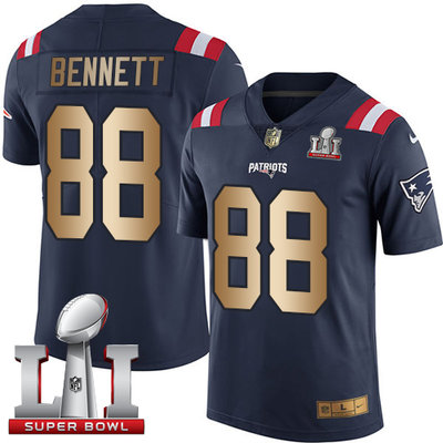 Nike Patriots #88 Martellus Bennett Navy Blue Super Bowl LI 51 Men's Stitched NFL Limited Gold Rush Jersey