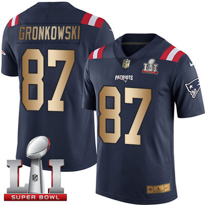 Nike Patriots #87 Rob Gronkowski Navy Blue Super Bowl LI 51 Men's Stitched NFL Limited Gold Rush Jersey