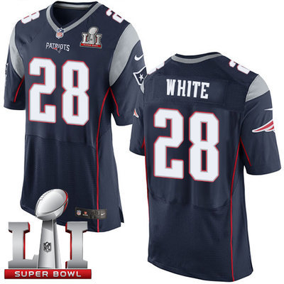 Nike Patriots #28 James White Navy Blue Team Color Super Bowl LI 51 Men's Stitched NFL New Elite Jersey