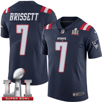 Nike Patriots #7 Jacoby Brissett Navy Blue Super Bowl LI 51 Men's Stitched NFL Limited Rush Jersey