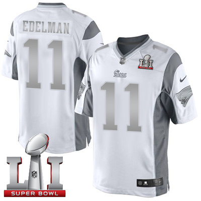Nike Patriots #11 Julian Edelman White Super Bowl LI 51 Men's Stitched NFL Limited Platinum Jersey