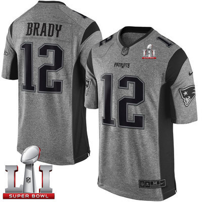 Nike Patriots #12 Tom Brady Gray Super Bowl LI 51 Men's Stitched NFL Limited Gridiron Gray Jersey