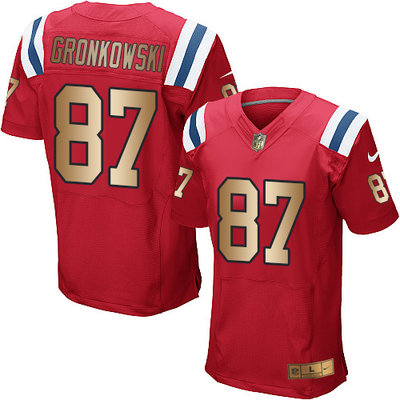 Nike Patriots #87 Rob Gronkowski Red Alternate Men's Stitched NFL Elite Gold Jersey Nike Patriots #87 Rob Gronkowski Red Alternate Men's Stitched NFL Elite Gold Jersey