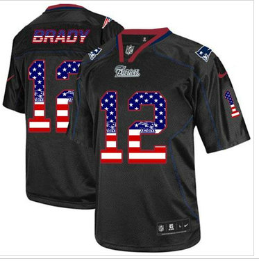 NEW New England Patriots #12 Tom Brady Black NFL Elite USA Flag Fashion Jersey