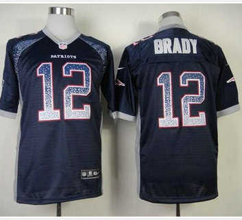 New England Patriots #12 Tom Brady Navy Blue Team Color NFL Elite Drift Fashion Jersey