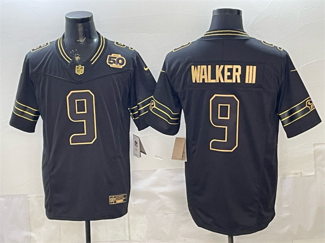 Men's Seattle Seahawks #9 Kenneth Walker III Black Gold 2025 F.U.S.E. 50th Season Patch Vapor Limited Stitched Football Jersey Men's Seattle Seahawks #9 Kenneth Walker III Black Gold 2025 F.U.S.E. 50th Season Patch Vapor Limited Stitched Football Jersey